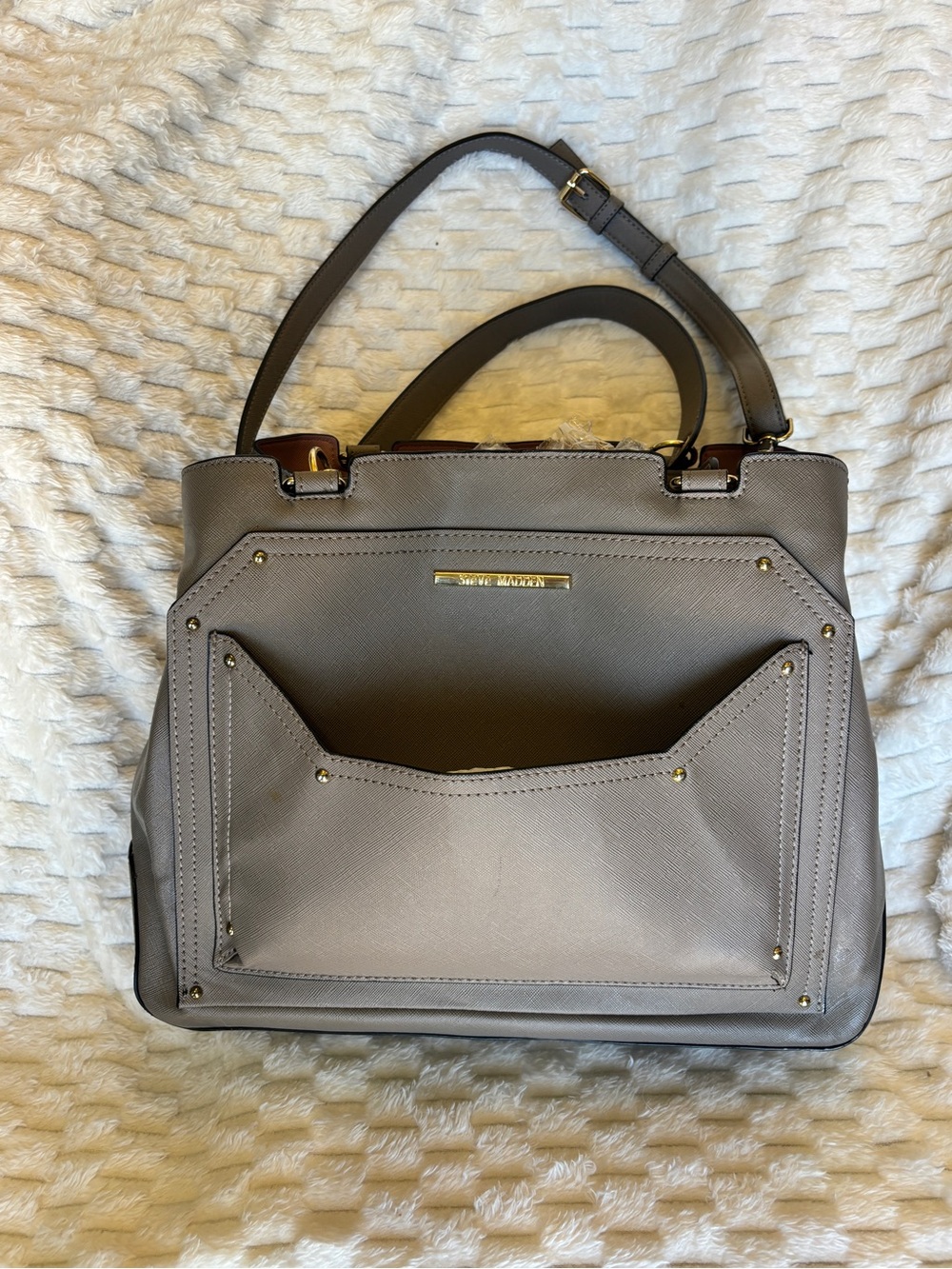 Steve Madden Gray Structured Tote with Front Slip Pocket  large capacity
